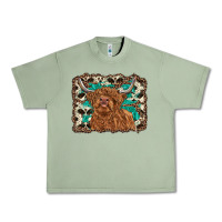 Oil Green highland cow western background Urban Heavy Tee - RanaPortraitStore