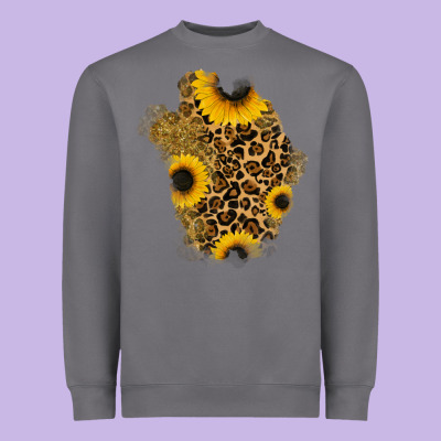 Glitter Sunflowers Leopard Patch Heavyweight Sweatshirt Designed By Ranaportraitstore