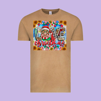 Love Christmas Highland Cow Vintage Tee Designed By Cowhidedigitalart