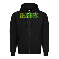 Black st. patrick's day lucky with clovers and horseshoe Zipper Hoodie - RanaPortraitStore