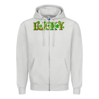 Dove Grey st. patrick's day lucky with clovers and horseshoe Zipper Hoodie - RanaPortraitStore
