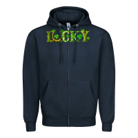 Navy st. patrick's day lucky with clovers and horseshoe Zipper Hoodie - RanaPortraitStore