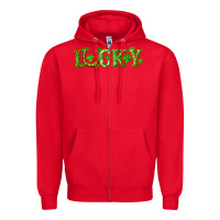 Red st. patrick's day lucky with clovers and horseshoe Zipper Hoodie - RanaPortraitStore