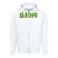 White st. patrick's day lucky with clovers and horseshoe Zipper Hoodie - RanaPortraitStore