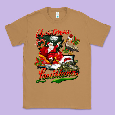 Louisiana Christmas With Santa Classic Tee Designed By Barkaloodesign