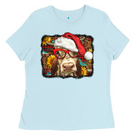 Baby Blue Christmas Cow Ladies Tee - LillyAllenDesigns