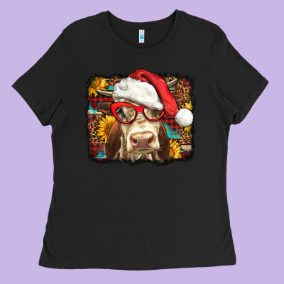 Christmas Cow Ladies Tee Designed By Lillyallendesigns