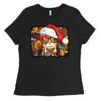 Black Christmas Cow Ladies Tee - LillyAllenDesigns
