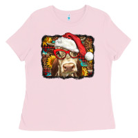Bubblegum Pink Christmas Cow Ladies Tee - LillyAllenDesigns
