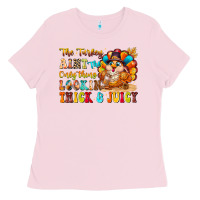 Bubblegum Pink thanksgiving turkey humor Ladies Tee - CowhideDigitalArt
