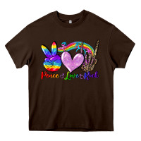 Chocolate Brown Peace love rock Heavy Core Tee - FaDigitalArtStudio