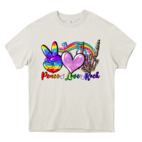 Cream Peace love rock Heavy Core Tee - FaDigitalArtStudio