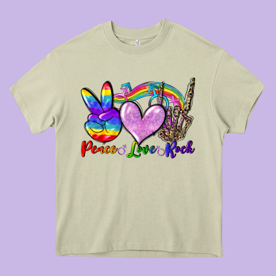 Peace Love Rock Heavy Core Tee Designed By Fadigitalartstudio