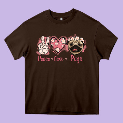 Peace Love Pugs Heavy Core Tee Designed By Jasminsmagicworld