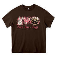 Chocolate Brown Peace Love Pugs Heavy Core Tee - Jasminsmagicworld