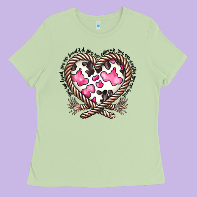 Western Cowhide Heart Ladies Tee Designed By Cowhidedigitalart