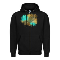 Black turquoise leopard patch Zipper Hoodie - Jasminsmagicworld