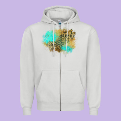 Turquoise Leopard Patch Zipper Hoodie Designed By Jasminsmagicworld