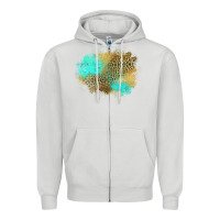 Dove Grey turquoise leopard patch Zipper Hoodie - Jasminsmagicworld