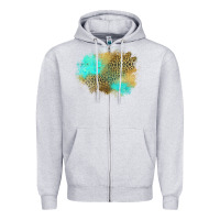 Heather Grey turquoise leopard patch Zipper Hoodie - Jasminsmagicworld