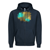 Navy turquoise leopard patch Zipper Hoodie - Jasminsmagicworld