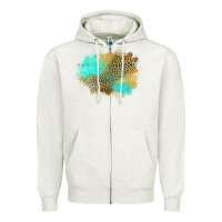 Oatmeal Heather turquoise leopard patch Zipper Hoodie - Jasminsmagicworld