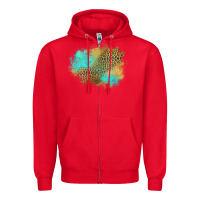Red turquoise leopard patch Zipper Hoodie - Jasminsmagicworld