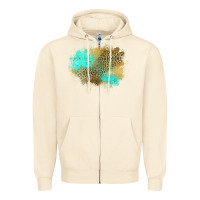 Sandshell turquoise leopard patch Zipper Hoodie - Jasminsmagicworld