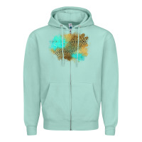 Seafoam turquoise leopard patch Zipper Hoodie - Jasminsmagicworld