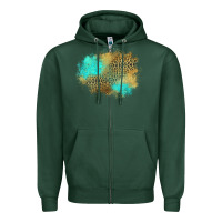 Sports Green turquoise leopard patch Zipper Hoodie - Jasminsmagicworld