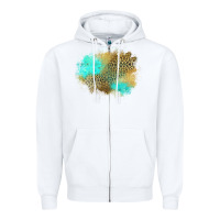 White turquoise leopard patch Zipper Hoodie - Jasminsmagicworld