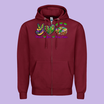 Peace Love Mardi Gras King Cake Zipper Hoodie Designed By Ranaportraitstore
