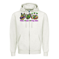 Oatmeal Heather peace love mardi gras king cake Zipper Hoodie - RanaPortraitStore
