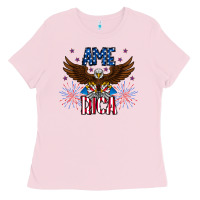 Bubblegum Pink America eagle Ladies Tee - CowhideDigitalArt