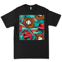 Black baseball helmet and glove with serape seamless pattern Premium Tee - BundleAndBundleShop