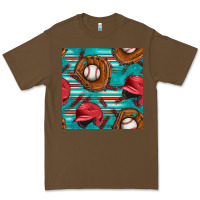 Cacao baseball helmet and glove with serape seamless pattern Premium Tee - BundleAndBundleShop