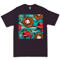 Plum baseball helmet and glove with serape seamless pattern Premium Tee - BundleAndBundleShop