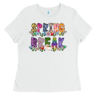 White SPRING BREAK Ladies Tee - CowhideDigitalArt