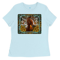 Baby Blue Western Horse Mouse Pad Ladies Tee - CowhideDigitalArt