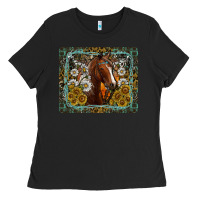 Black Western Horse Mouse Pad Ladies Tee - CowhideDigitalArt