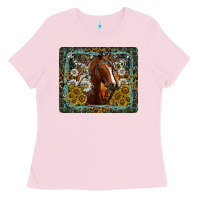 Bubblegum Pink Western Horse Mouse Pad Ladies Tee - CowhideDigitalArt