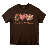 Chocolate Brown Peace Love Chihuahua Heavy Core Tee - Jasminsmagicworld
