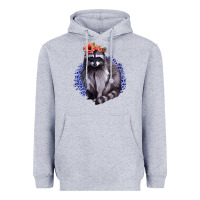 Heather Grey Classy But A Little Thrashy Racoon With Flowers Heavyweight Hoodie - Jasminsmagicworld