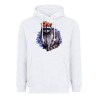 White Classy But A Little Thrashy Racoon With Flowers Heavyweight Hoodie - Jasminsmagicworld