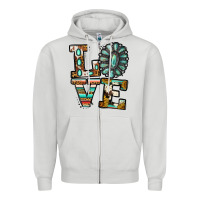 Dove Grey turquoise serape love Zipper Hoodie - Jasminsmagicworld