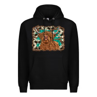 Black highland cow western background Premium Hoodie - RanaPortraitStore