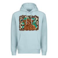 Blue Mist highland cow western background Premium Hoodie - RanaPortraitStore