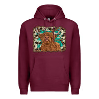 Burgundy highland cow western background Premium Hoodie - RanaPortraitStore