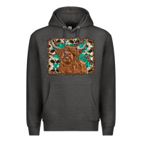 Charcoal Heather highland cow western background Premium Hoodie - RanaPortraitStore