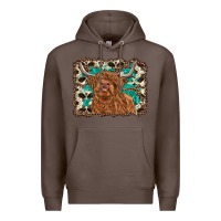 Coffee highland cow western background Premium Hoodie - RanaPortraitStore